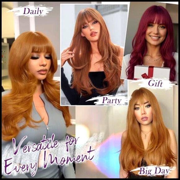 Layered Synthetic Wig with Bangs Wavy Hair Daily Party Halloween Wear